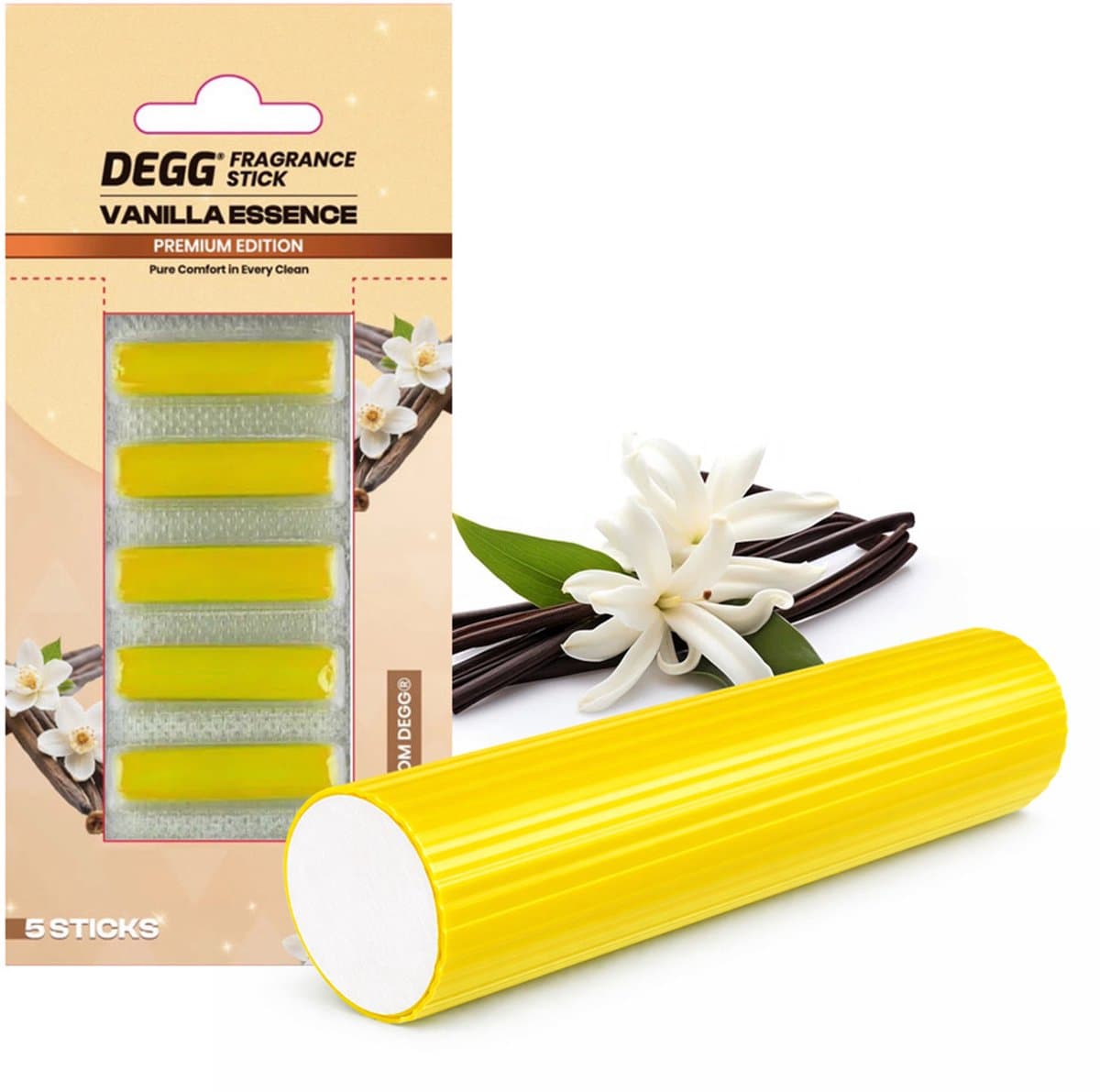 DEGG® Stofzuiger Geurstaafjes – Vanilla Essence – Stofzuiger Parfum & Geurverfrisser – Premium Edition – 5 Sticks — afbeelding 1