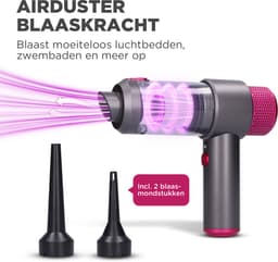 HomeShift® 2-in-1 Auto Stofzuiger - Zuigen & Blazen - Kruimelzuiger - Handstofzuiger - Oplaadbaar - 7 Opzetstukken - Airduster - Roze — thumbnail 3