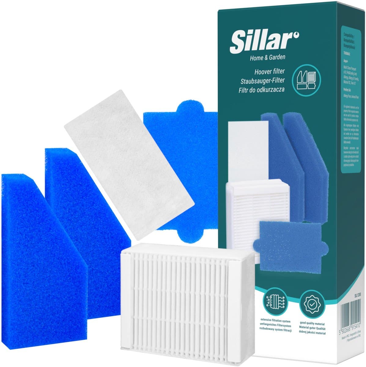 Sillar, set 5 stofzuigerfilter, wasbaar, HEPA, motorfilter, sponzenfilters, geschiktvoor de waterstofzuiger Thomas Aqua+ Pet & Family, Perfect Air, Twin, vervanging EA 787241.787276.787203 — afbeelding 1