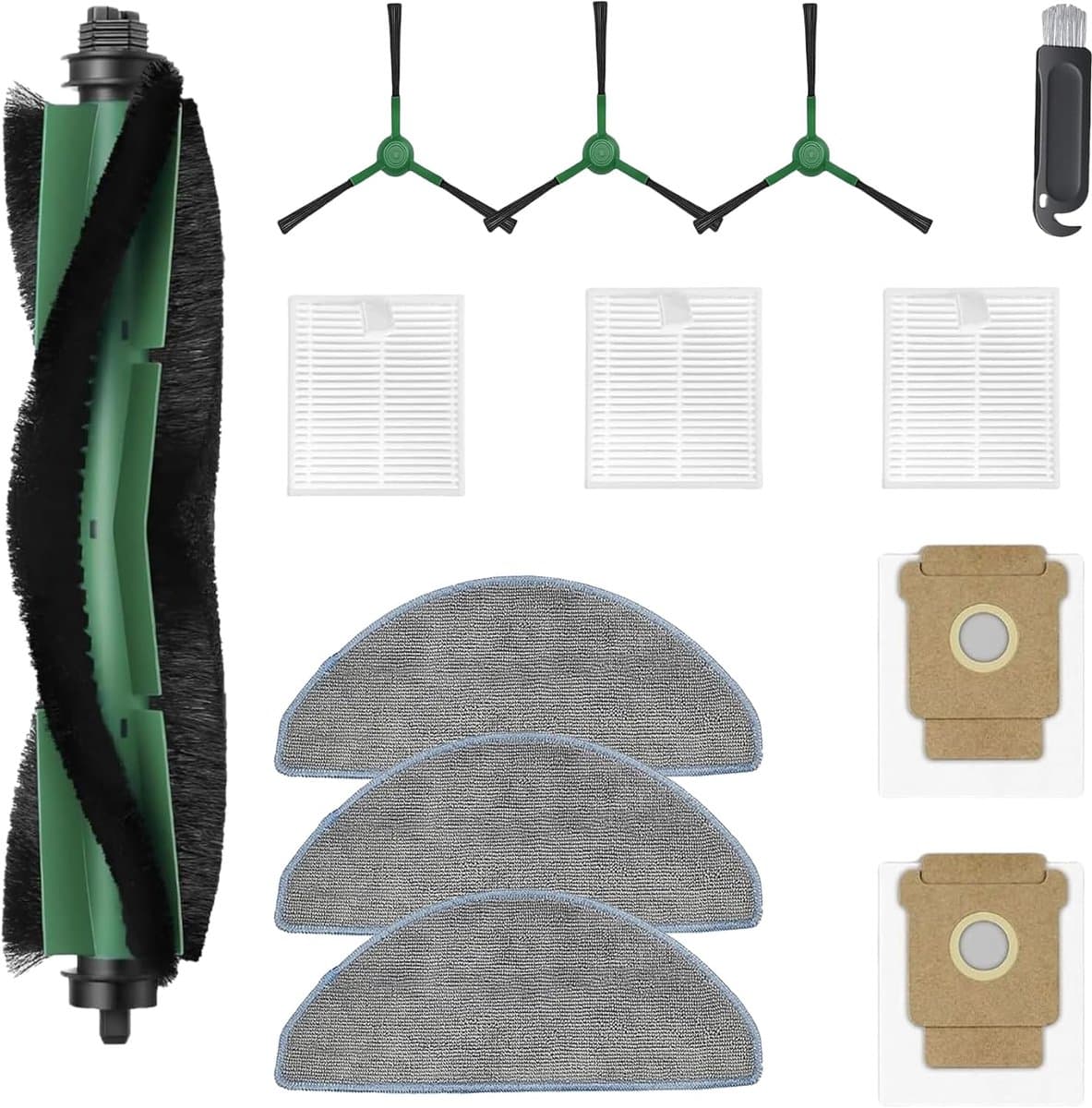 Accessoires gescht voor IRobot Roomba Combo 2 Essential/IRobot Roomba 105 Combo, 1 hoofdborstel, 3 schoonmaakdoeken, 3 filters, 3 zijborstels, 2 stofzakken, accessoireset — afbeelding 1