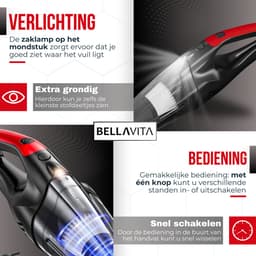 BELLAVITA ® Kruimelzuiger - Kruimeldief - 2026 Model - Handstofzuiger - Snoerloos - Kruimelzuiger Nat & Droog - 3 Opzetstukken - HEPA Filter - LED Verlichting - Extra Krachtig - Auto - Stofzuiger — thumbnail 4