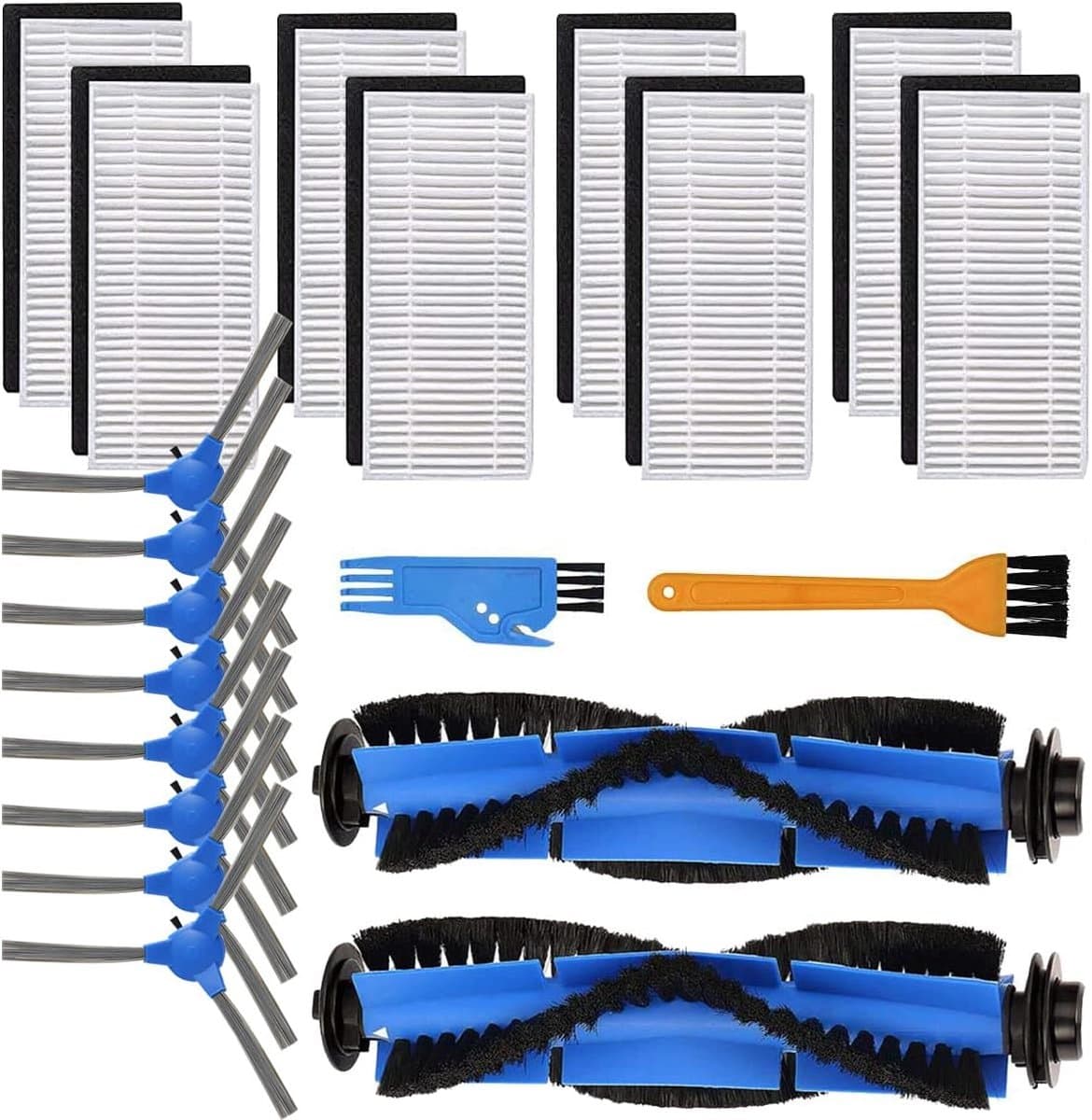 Vervangende onderdelen geschikt voor Eufy RoboVac 11S, 15C, 30, 30C, 12, 35C robotstofzuiger, accessoireset 8 zijborstels, 2 hoofdborstels, 8 filters, 2 reinigingsgereedschappen (18 stuks) — afbeelding 1