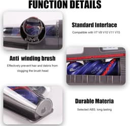 Verbeterde anti-wrap kleine elektrische borstelkop, geschikt voor dyson V7, V8, V10, V11 en V15 stofzuigers, geschikt voor banken, bedden, autostoelen en tapijten, vervangbare borstelkop. — thumbnail 4