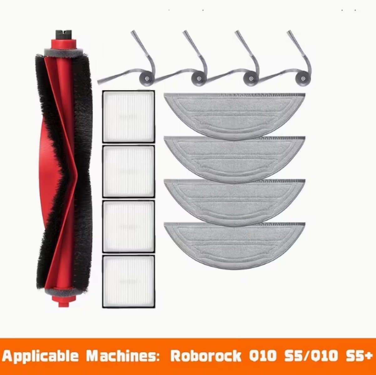 Accessoireset voor Roborock Q10 S5 / Q10 S5 Robotstofzuiger, Reserveonderdelen Inclusief 1 Hoofdborstel, 4 HEPA Filters, 4 Doekjes, 4 Zijborstels — afbeelding 1