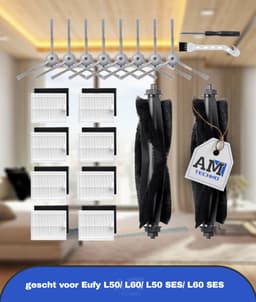 20 Stuks Reserveonderdelen Geschikt voor Eufy L50/ L60/ L50 SES/ L60 SES Stofzuigerrobot, Vervangende Accessoireset met 2 Hoofdborstels, 8 Zijborstels, 8 Filters, 1 Reinigingsborstel, 1 Schroevendraaier — thumbnail 1