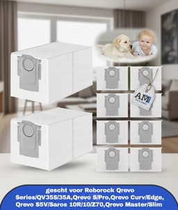 Stofzakken gescht voor Roborock Qrevo Series/QV35S/35A,Qrevo S/Pro,Qrevo Curv/Edge,Qrevo S5V/Saros 10R/10/Z70,Qrevo Master/Slim Robotstofzuiger Accessoires,10 Stuks 3L Stofzuigerzakken met Hoge Capaciteit — thumbnail 1