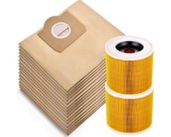 2x filter en 15x stofzuigerzakken geschikt voor Karcher voor WD3 / MV3 series - stofzakken - Vervangt 6.959-130.0 - A2204 A 2201 2204 2504 SE4001