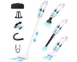 COVREO Draadloze handstofzuiger met 120W motor – 35x9x11 cm – Kruimelzuiger met 10000Pa zuigkracht – USB oplaadbaar met 2000mAh accu – Wit