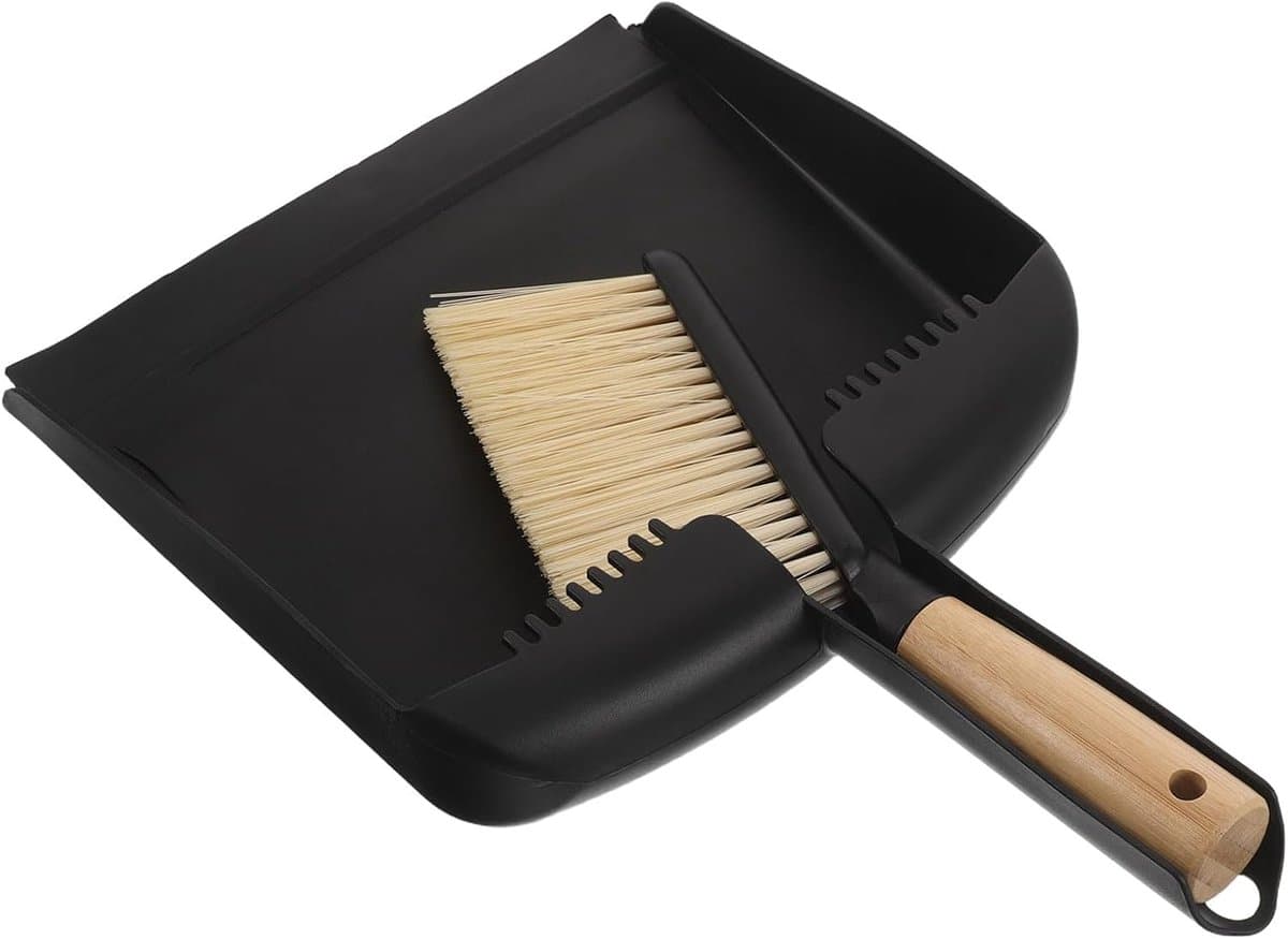 Mini Stoffer Set - Compacte Schoonmaakset - Bureau Opruimen - Bamboe Handgreep - 32.5 cm - Zwart — afbeelding 1