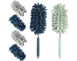 Stofmagnet Set - Plumeau - Huishoudelijk Schoonmaken - Telescopische Steel - 6 Delig - Groen Blauw