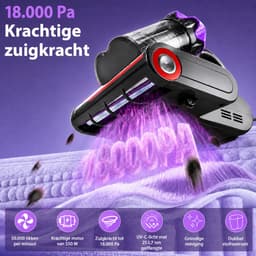 Grenintol Huisstofmijt Stofzuiger – Mijtverwijderaar met UV-C– 18.000 Pa, 550 W – HEPA-filter – Handheld Matrasreiniger – Bacterie, Mijt & Schimmel Bestrijder voor Matras en Meubel – 5 m Snoer – Paars — thumbnail 2