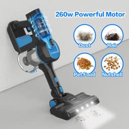 Zwarte Blauwe Snoerloze Steelstofzuiger 260 W, 23 kPa, LED Display, Zachte Rolborstel, HEPA-filter, 50 min Gebruiksduur, Draadloze Stofzuiger met Afneembare Accu, voor Harde Vloeren, Tapijt en Huisdieren — thumbnail 3