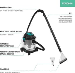 Tapijtreiniger - 1400W Vlekkenreiniger - Nat- en Droogzuiger - Voor Tapijt, Bank, Auto en Bekleding — thumbnail 2