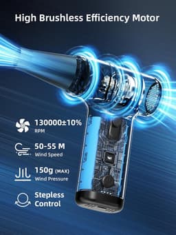 Draadloze Luchtblazer - Mini Stofzuiger - Elektronica Reinigen - Traploze Snelheid - 130000 RPM - Blauw — thumbnail 4