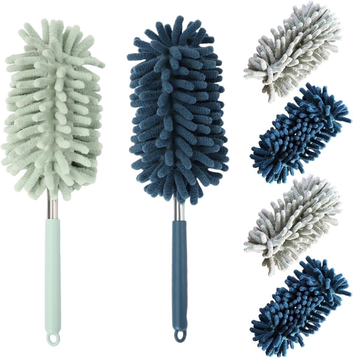 Stofmagnet Set - Plumeau Stoffer - Huis Reinigen - Telescopische Steel - 6 Delig 77 cm - Groen Blauw — afbeelding 1