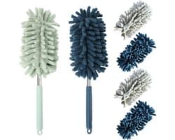Stofmagnet Set - Plumeau Stoffer - Huis Reinigen - Telescopische Steel - 6 Delig 77 cm - Groen Blauw