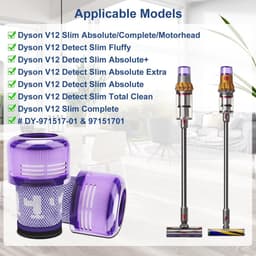 2-pack V12-filters - vervangingsfilters voor Dyson V12 Detect Slim Absolute Extra/Total Clean/Fluffy stofzuigers - SV34 - SV35 stofzuigers - wasbaar HEPA-filter met 1 borstel - onderdeelnummer 971517-01 — thumbnail 5