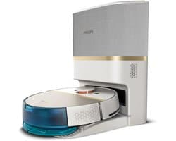 Philips HomeRun Aqua 7000 Series XU7100/02 - Robotstofzuiger met Dweilfunctie - Incl. Laadstation - Wit / Goud - App Connected