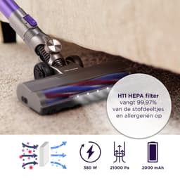 Vitapur Steelstofzuiger - Kruimeldief - 380W - Stofzuiger zonder Zak - Stofzuiger - Handstofzuiger - Kruimeldief Snoerloos - Handstofzuiger met Steel — thumbnail 3