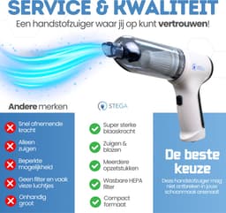 STEGA® Handstofzuiger Draadloos - Kruimeldief Snoerloos - Wasbaar EPA-filter - Met Opzetstukken — thumbnail 3