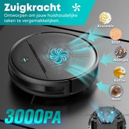 Earkings Robotstofzuiger met Dweilfunctie - Laadstation - 3000Pa Zuigkracht - Stofzuiger Robot Huisdieren - App en Spraakbediening - Harde Vloeren en Tapijt — thumbnail 3