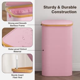Ruime wasmand 100 liter met deksel en afneembare zakken – roze — thumbnail 1