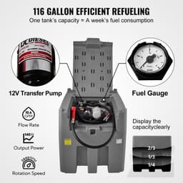 Draagbare Dieseltank - Mobiele Brandstoftank - Capaciteit 440 L - Automatische Pomp 12 V DC 140 W - Toerental 2600 tpm - Slang 4 m - Voor Diesel/benzine - Grijs — thumbnail 5