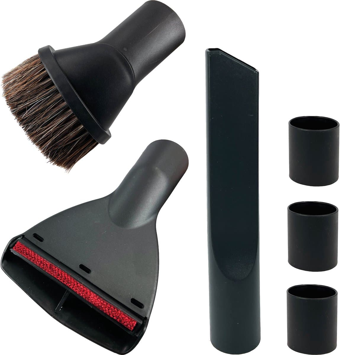 PARTS4® hulpstukken set universeel | Set bestaande uit matras zuigmond, nadenzuiger en plumeauborstel met natuurhaar | ø 35 mm inclusief ø 32 mm reduceerringen (3 stuks) | Te gebruiken voor AEG, Bosch, Miele, Nilfisk, Numatic, Siemens e.a. — afbeelding 1