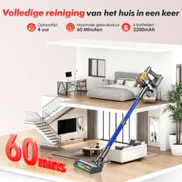 Adormii Steelstofzuiger Draadloos – 50 kPa Sterke Zuigkracht – Tot 60 Min Accuduur – Anti-haarwikkel Vloerborstel – 4 HEPA-filters – 1,6 L Stofreservoir – Groene LED Stofdetectieverlichting – Blauw — thumbnail 3