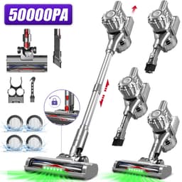 Adormii Steelstofzuiger Draadloos – 50 kPa Sterke Zuigkracht – Tot 60 Min Accuduur – Anti-haarwikkel Vloerborstel – 4 HEPA-filters – 1,6 L Stofreservoir – Groene LED Stofdetectieverlichting – Zilver — thumbnail 1