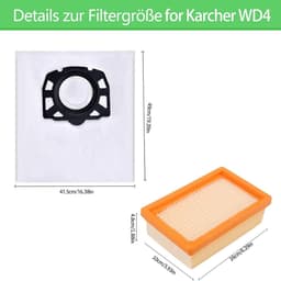Stofzuigeraccessoires - 10 Stuks Stofzuigerzakken + 2 Filters - geschikt voor Kärcher WD4 WD5 WD6 - KFI 487 2.863-006.0 Vervangingsset - Geschikt voor MV4 MV5 MV6 Nat-/Droogzuiger — thumbnail 5
