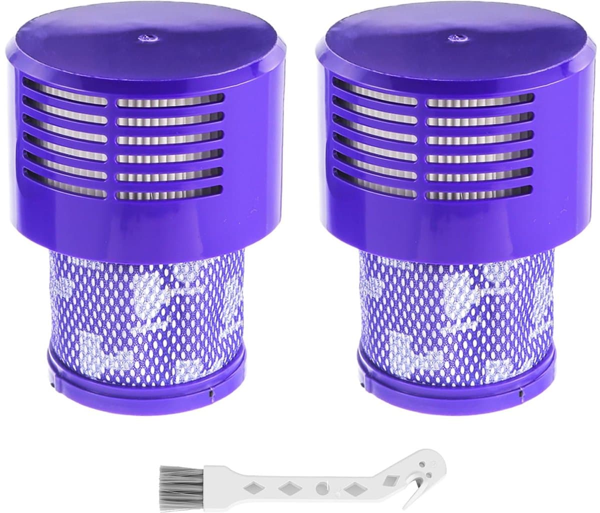 2-pack V10-vervangingsfilters voor Dyson V10 Cyclone-serie - V10 Absolute - V10 Animal - V10 Total Clean - SV12 - vervangt onderdeelnummer 969082-01 - 2 filters en 1 reinigingsborstel. — afbeelding 1