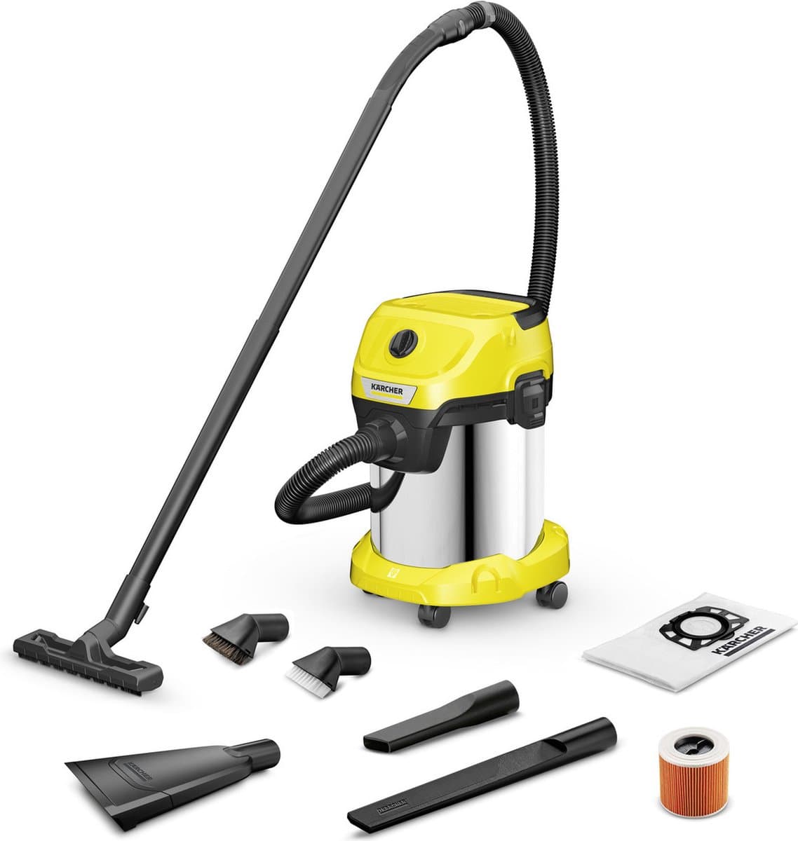 Kärcher WD 3 S V-17/6/20 Car Nat- en Droogzuiger - 1000 W - 17 liter - RVS containter - Patroonfilter - Auto accessoires — afbeelding 1