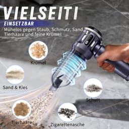Glitzerlife - Handstofzuiger, Accu, Mini-Stofzuiger, Draadloos, 25000 Pa, Handstofzuiger, Sterk, 4-In-1 Autostofzuiger Met Borstelloze Motor, 3 Standen, DraagGlitzerlife -bare Stofzuiger Voor Auto - Grijs-Wit — thumbnail 5