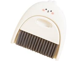 Stoffer Bezem Set - Mini Garde Blik - Bureau Schoonmaken - Compact en Handig - 17 x 16 cm - Wit