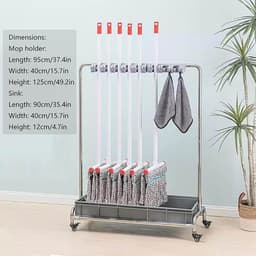 Mop Bezemstandaard - Vloerstaande Organizer - Reinigingsgereedschap Opbergen - Roestvrij Staal Materiaal - 95 cm - Zilver — thumbnail 4