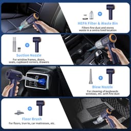 SnelShoppen - Handstofzuiger 15000PA Draadloze Autostofzuiger 3-in-1 Mini Licht Stofzuiger met LED-display USB Oplaadbaar Stofborstel Spleetmondstuk v — thumbnail 2