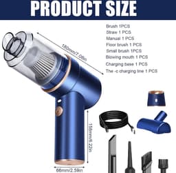 8000 PA Draadloze Handstofzuiger met Type C-lading 120 W - Autostofzuiger voor Auto, Keuken en Kantoor — thumbnail 5