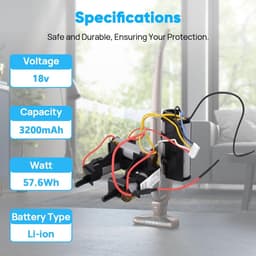 Draadloze stofzuigerbatterij - Oplaadbare accu - Huishoudelijk schoonmaken - Hoge capaciteit 3200mAh - 18V - Zwart — thumbnail 4
