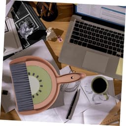 Stoffer en Bezemset - Mini Schoonmaakset - Bureau Schoonmaken - Krasvrij Materiaal - 23 x 18 cm - Bruin — thumbnail 3