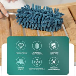 Stofmagnet Set - Plumeau Stoffer - Huis Reinigen - Telescopische Steel - 6 Delig 77 cm - Groen Blauw — thumbnail 3