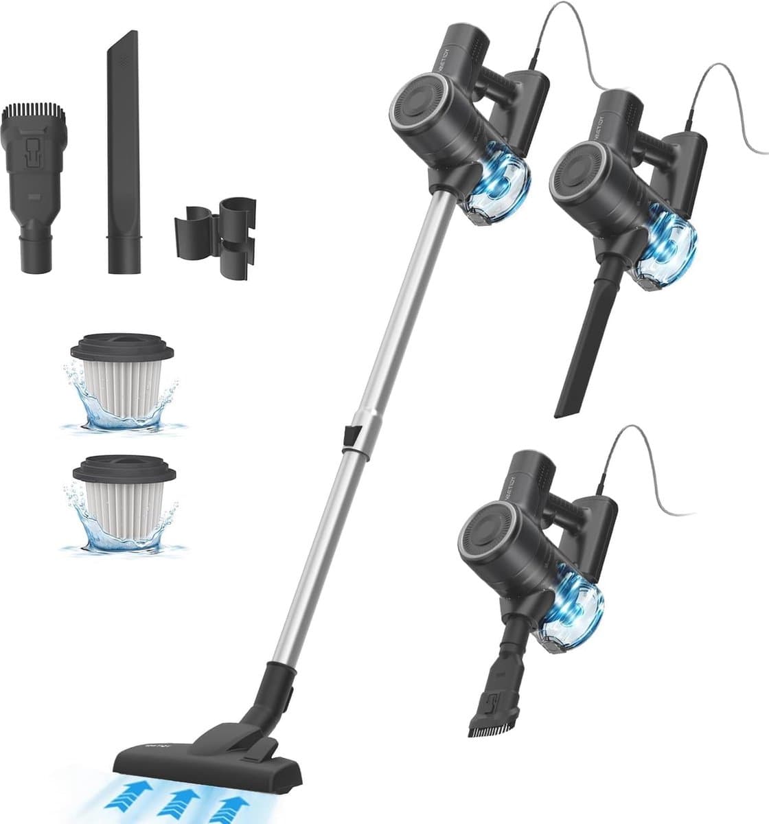 600 W Stofzuiger met Kabel - 25 kPa Steelstofzuiger voor Harde Vloeren en Tapijt - 800 ml Handstofzuiger met Oververhittingsbeveiliging — afbeelding 1