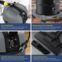 MASKO® industriële stofzuiger nat-droog roestvrij staal 2300W + stopcontact | blaasfunctie | droog en nat zuigen | Push&Clean | industriële stofzuiger met en zonder zak | zakloos - Antraciet — thumbnail 5
