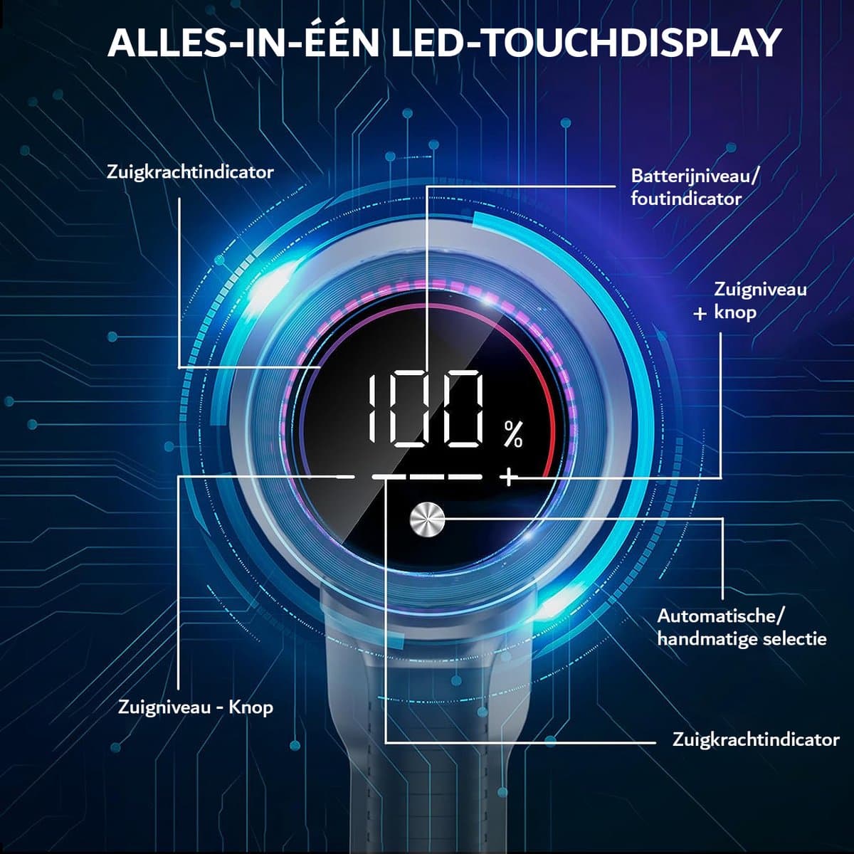 Stofzuiger Draadloos 500 Watt met 32000Pa Zuigkracht - Touchscreen - 60 minuten Looptijd - Afneembare Oplaadbare Accu - Voor Vloer, Tapijt, Dierenharen - (Energieklasse A+++) — afbeelding 1