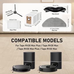 15 stuks - Accessoire-vervanging geschikt voor Tapo RV20 Max Plus/Tapo RV20 Max/Tapo RV30 Max Plus/Tapo RV30 Max stofzuiger - reserveonderdeel, 1 hoofdborstel, 4 reinigingsdoeken, 3 stofzakken, 4 zijborstels, 3 HEPA-Filters — thumbnail 3