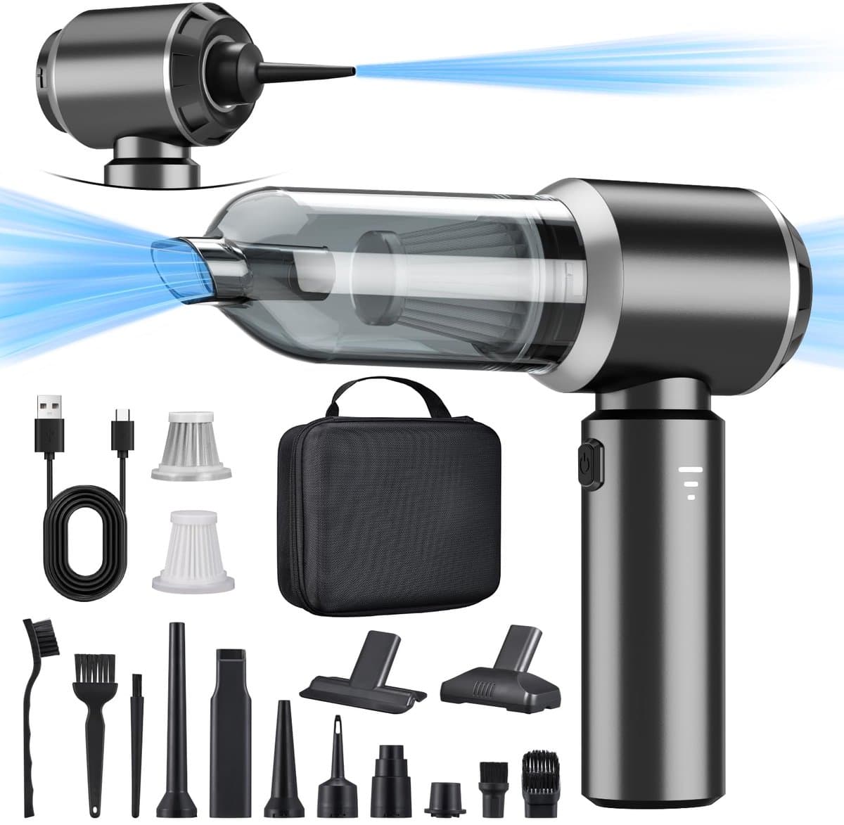 Handstofzuiger Draadloos 18000Pa – 3-in-1 Auto Stofzuiger & Luchtblazer – 6000mAh – HEPA Filter – USB-C — afbeelding 1