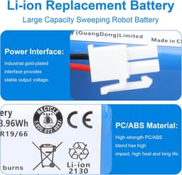 14.8V 3400mAh Li-ion Accu voor Robotstofzuiger - Vervangingsbatterij voor A4, A6, A9, V7 en meer, Lange levensduur en hoge capaciteit — thumbnail 3