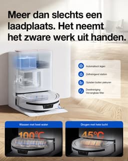Ecovacs Deebot T90 Max Pro Omni – Robotstofzuiger Met Dweilfunctie – 40.000 Pa – 9,5 cm Ultradun – ZeroTangle 4.0 Anti-klit – Omni-Station – Wit – 1000ml Schoonmaakmiddel — thumbnail 4