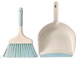 Stoffer en blik set - Mini bezem schep - Aanrecht reinigen - Ergonomisch handvat - Compact formaat - Blauw