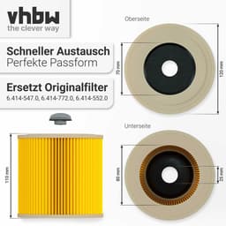 vhbw geplooid filter compatibel met Kärcher WD 3.250, WD 3.200, WD 2 Premium, WD 3, WD 2 Plus V-C stofzuigers - cartridgefilter, geel, wasbaar — thumbnail 4